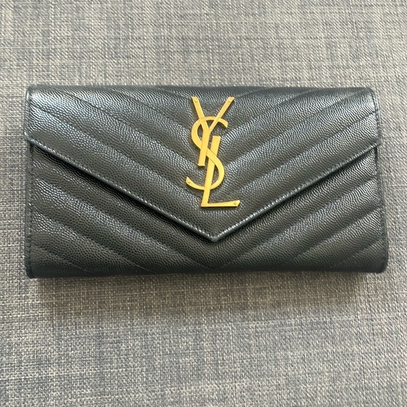 Yves Saint Laurent Handbags - YSL Matelasse Chevron Flap Wallet Black